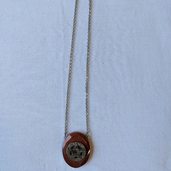 Orange Stone with Pentagram 16" Necklace - Picture 2 of 4